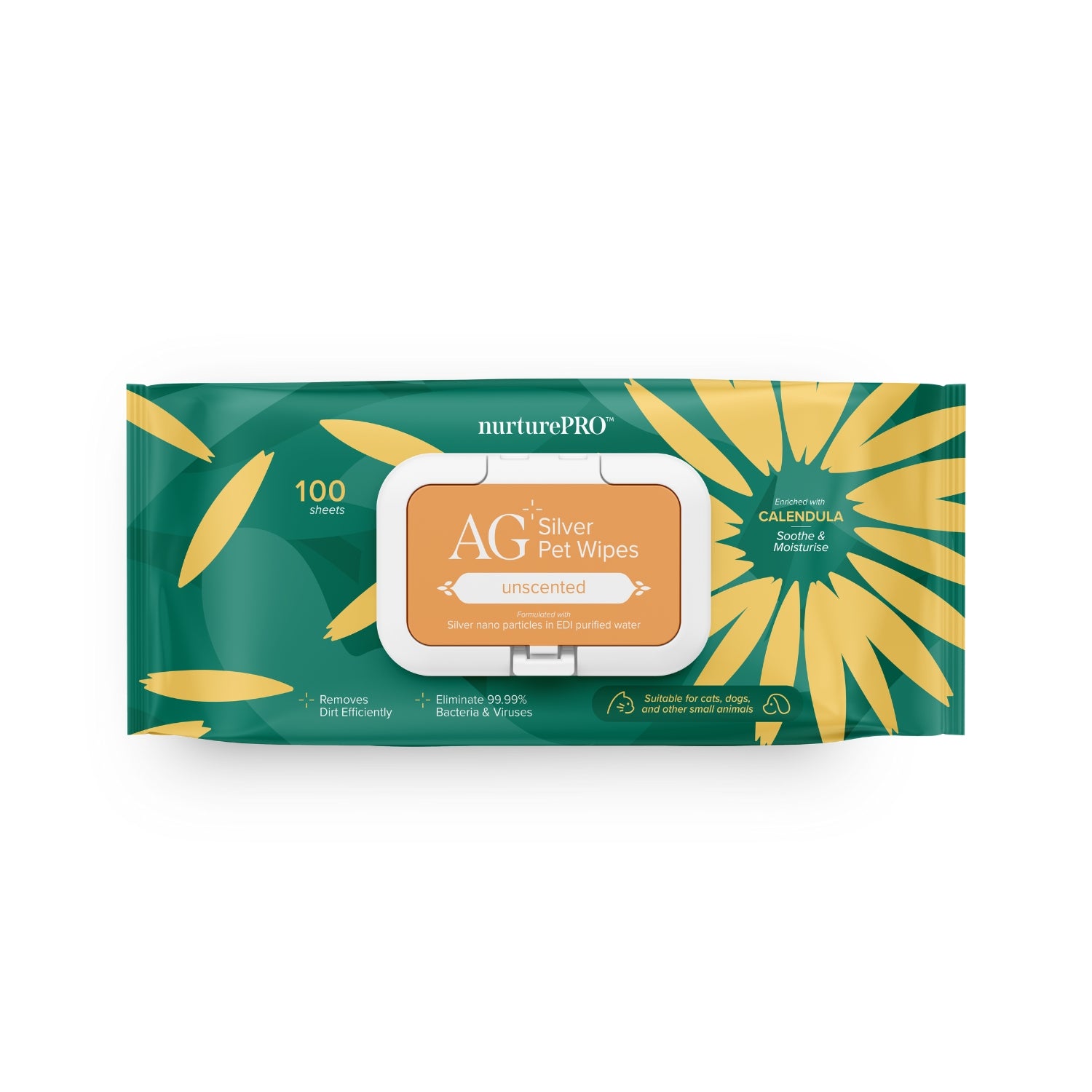 Nurture Pro AG+ Silver Pet Wet Wipes For Cats & Dogs (Unscented)