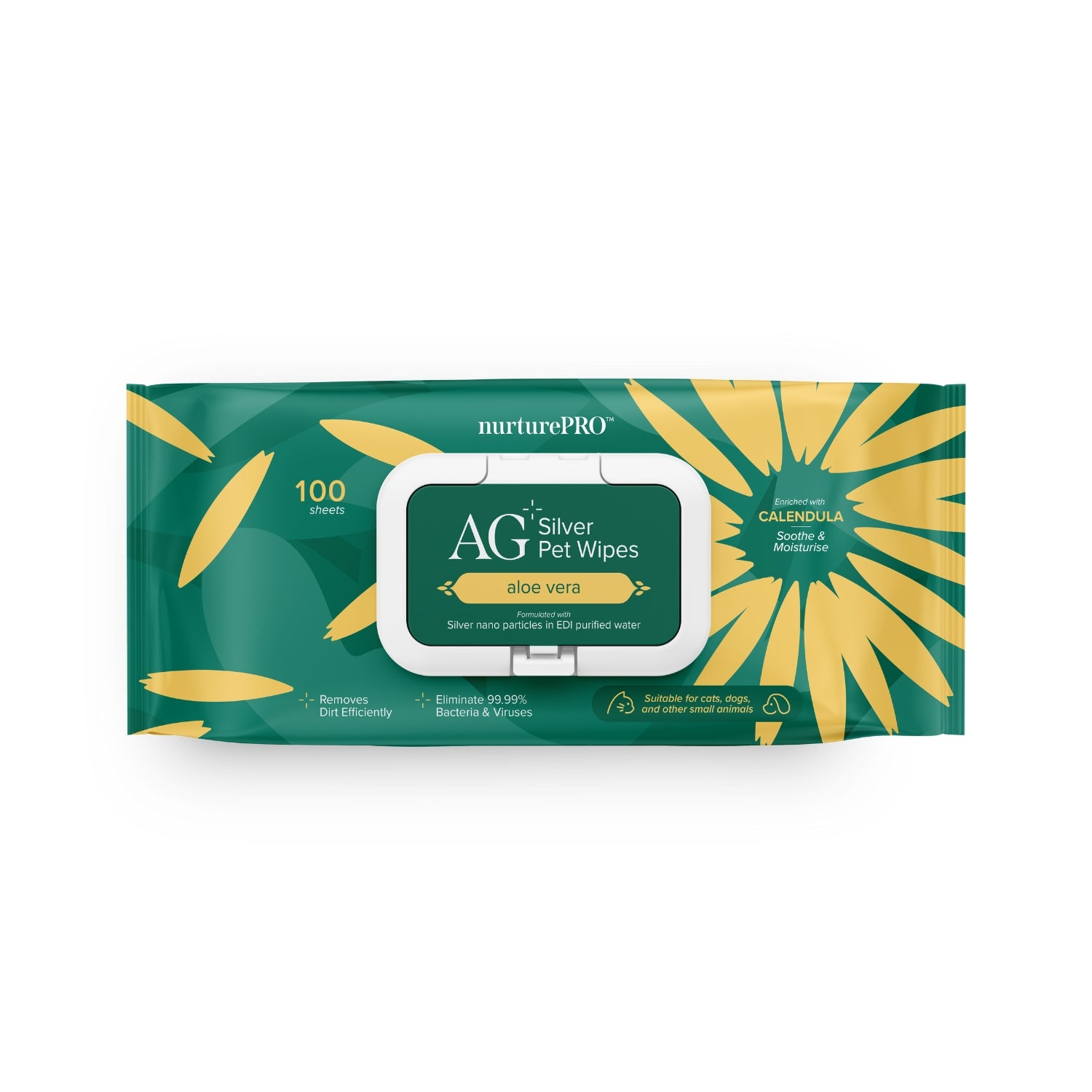 Nurture Pro AG+ Silver Pet Wet Wipes For Cats & Dogs (Aloe Vera)