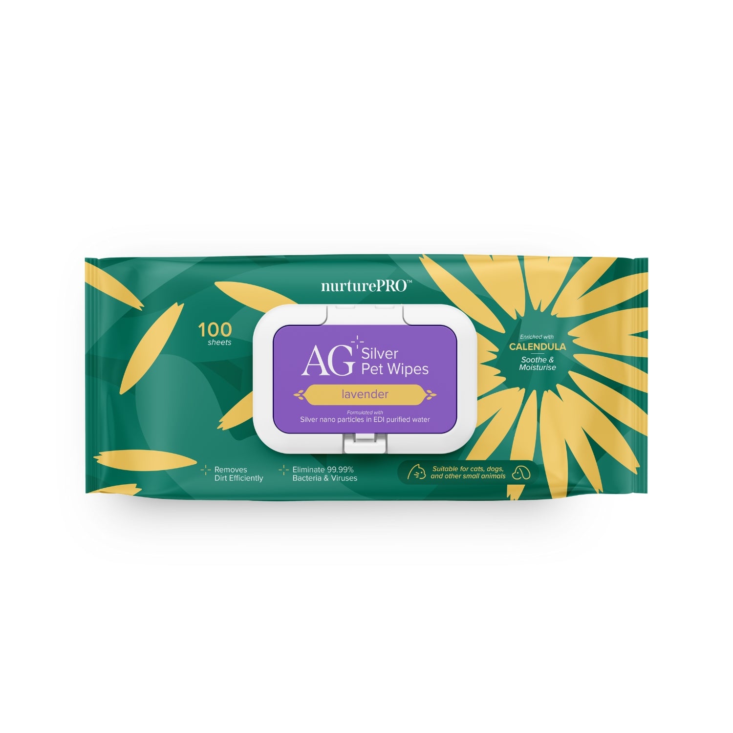 Nurture Pro AG+ Silver Pet Wet Wipes For Cats & Dogs (Lavender)