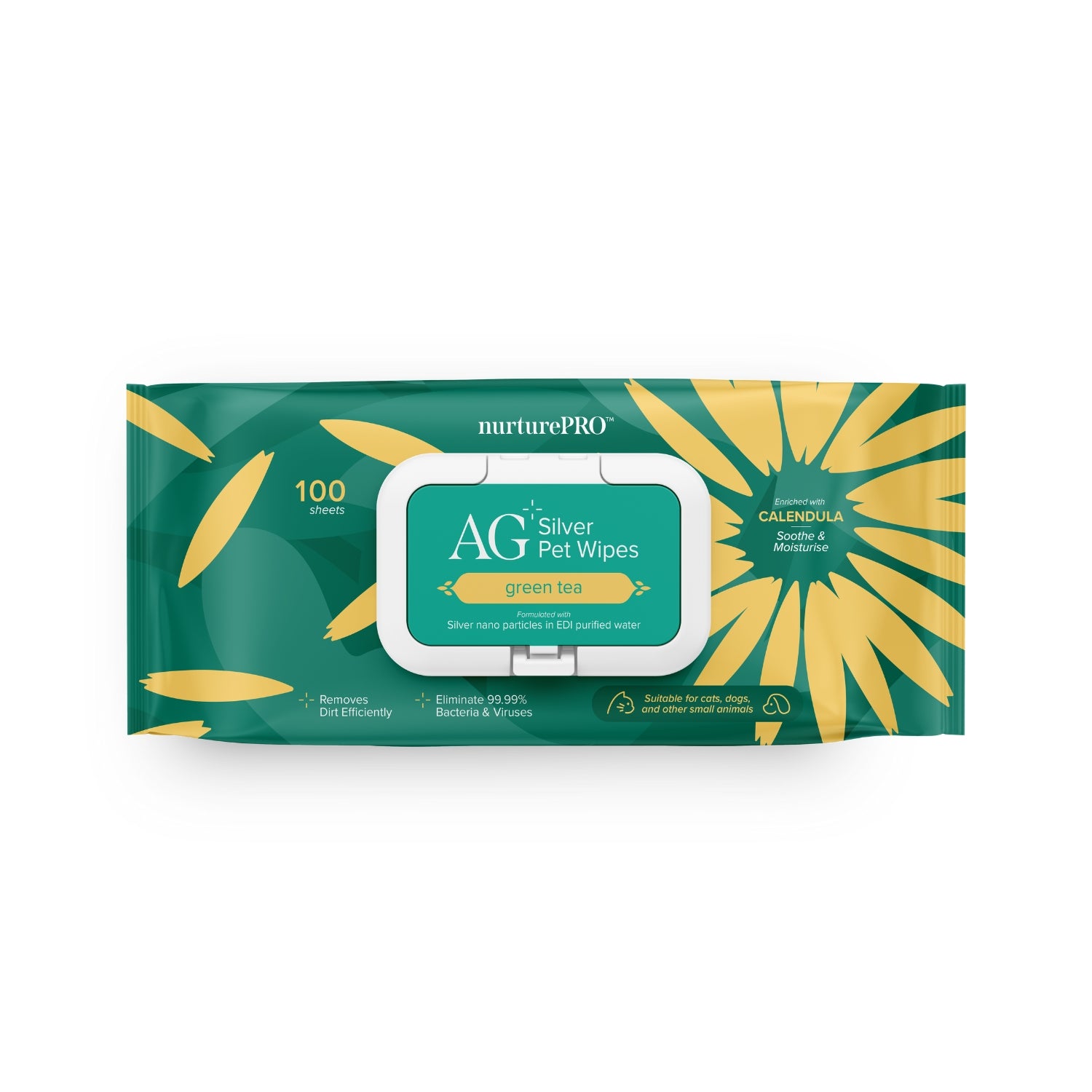 Nurture Pro AG+ Silver Pet Wet Wipes For Cats & Dogs (Green Tea)