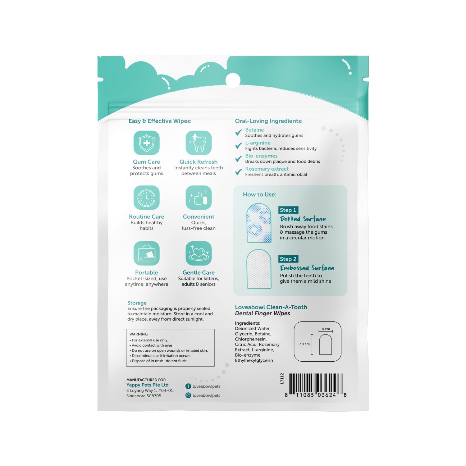 Loveabowl Clean-A-Tooth Dental Finger Wipes for Cats