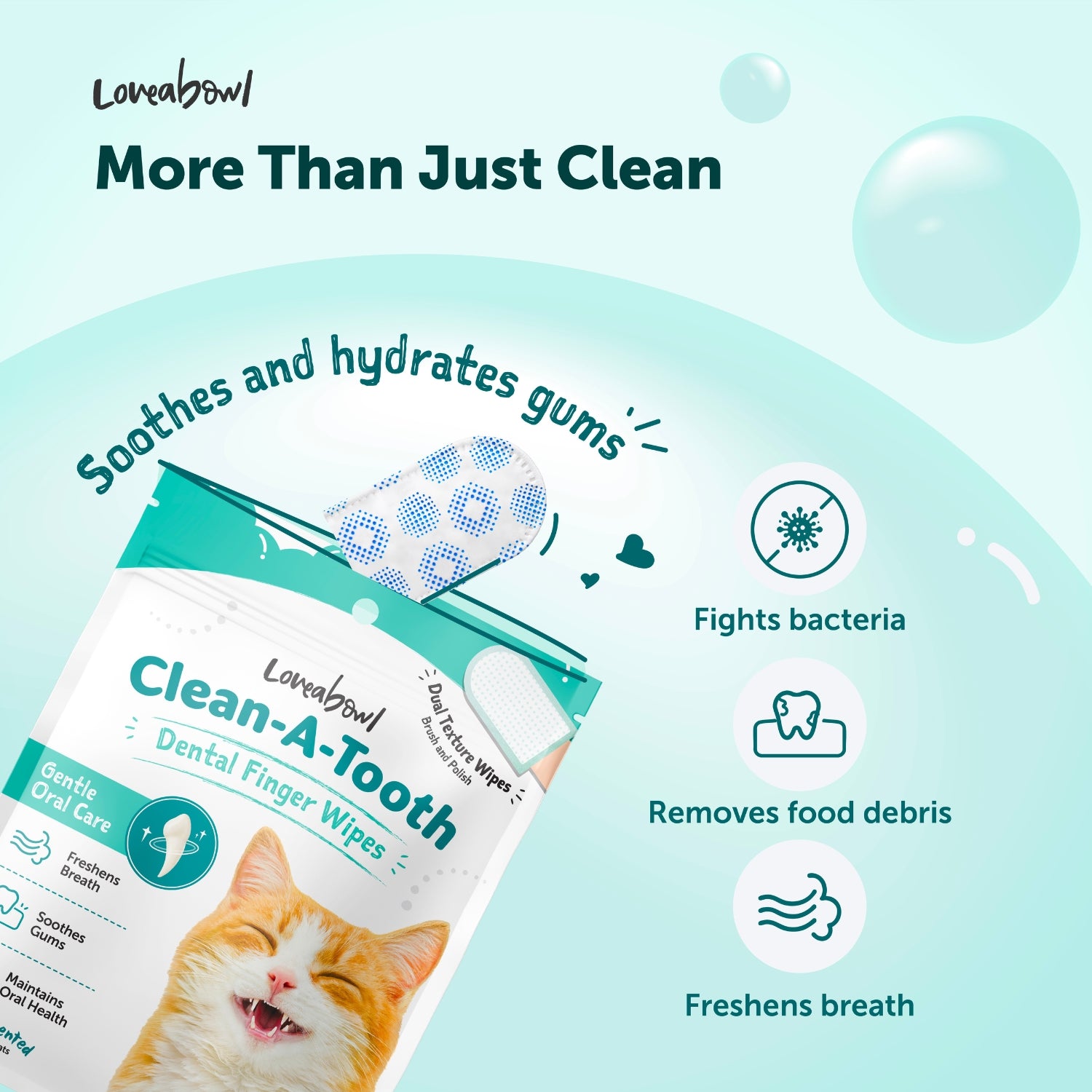 Loveabowl Clean-A-Tooth Dental Finger Wipes for Cats