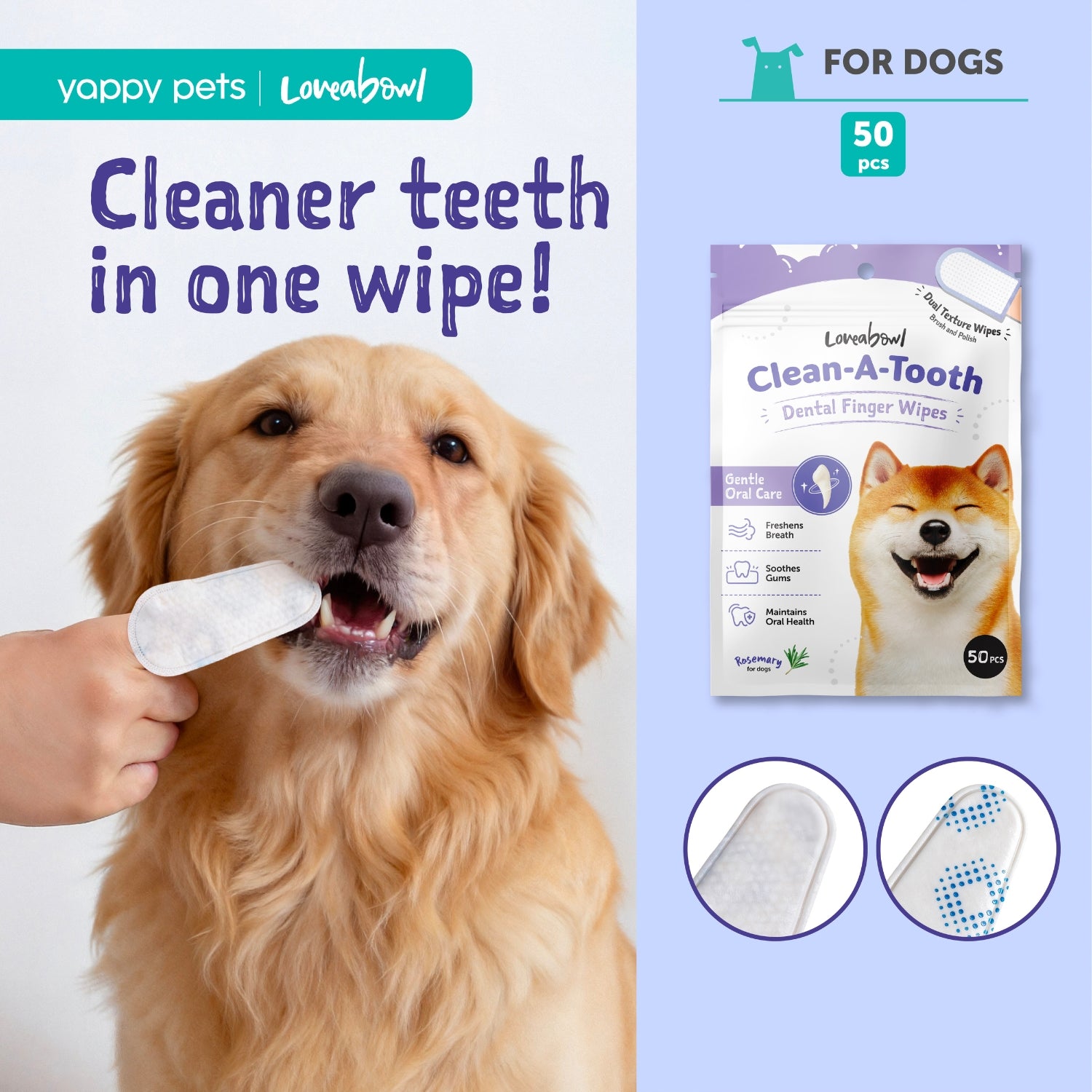 Loveabowl Clean-A-Tooth Dental Finger Wipes for Dogs