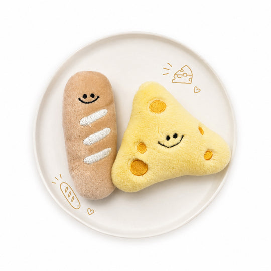 Ps HighTea Baguette & Cheese Duo Plush Squeaky Dog Toy Set