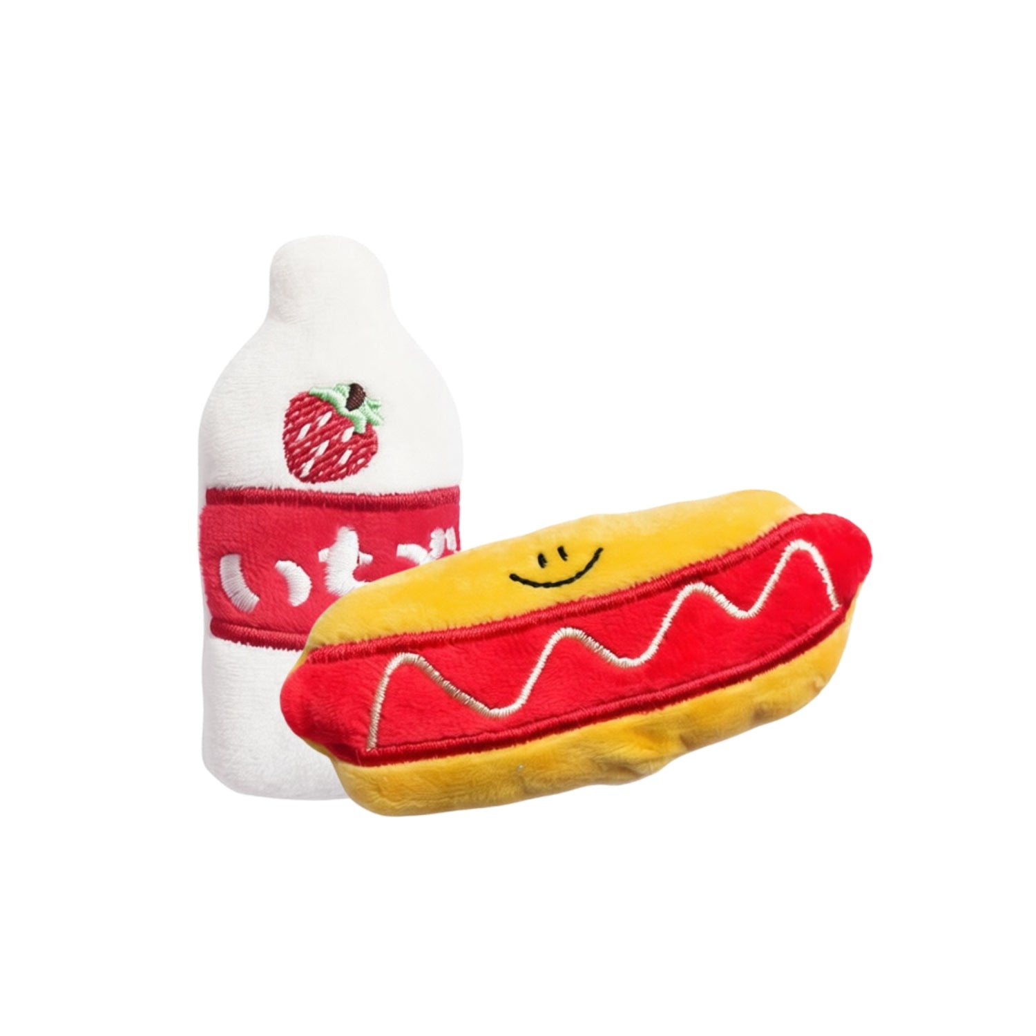 Ps HighTea Strawberry Milk & HotDog Bun Duo Plush Squeaky Dog Toy Set