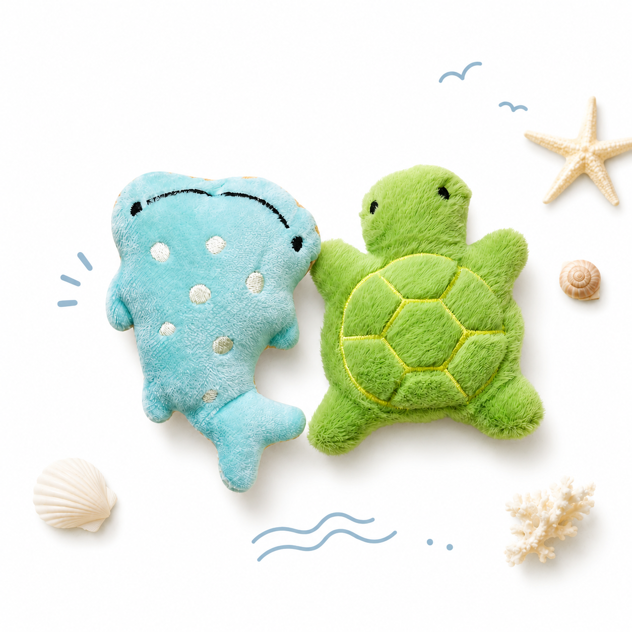 Ps DeepSea Whale & Turtle Duo Plush Squeaky Dog Toy Set