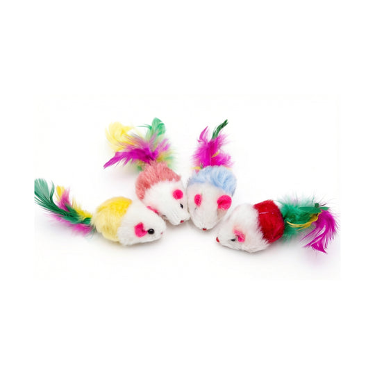 Bobo Furry Mice with Feather Tail Cat Toy Set
