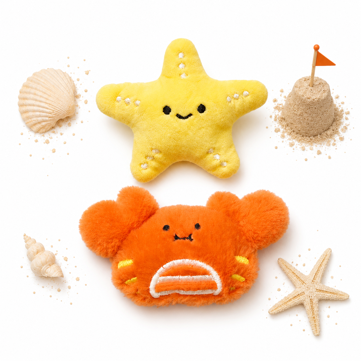 Ps DeepSea Crab & Starfish Duo Plush Squeaky Dog Toy Set