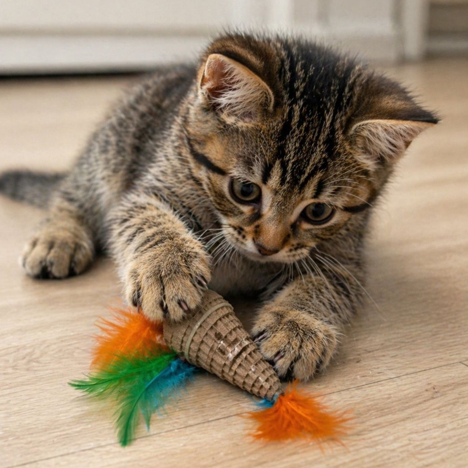 Ps Corrugated Carrot with Feather Cat Toy