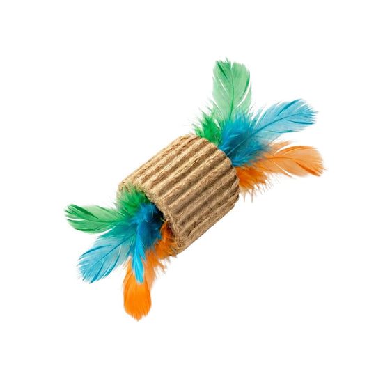 Ps Corrugated Roll with Feathers Cat Toy