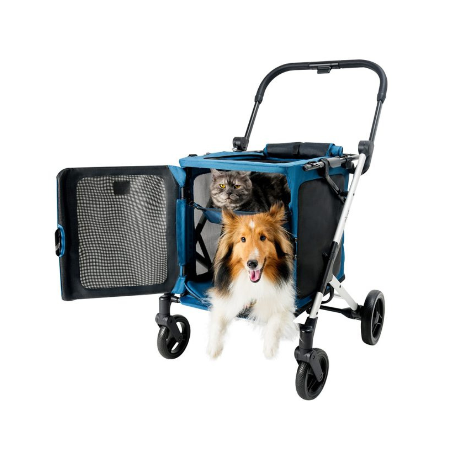 Ibiyaya BigBuddy Stroller & Crate Combo 2-in-1 Collapsible Pet Wagon-Kennel Blue