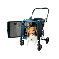 Ibiyaya BigBuddy Stroller & Crate Combo 2-in-1 Collapsible Pet Wagon-Kennel Blue