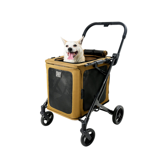 Ibiyaya BigBuddy Stroller & Crate Combo 2-in-1 Collapsible Pet Wagon-Kennel Brown