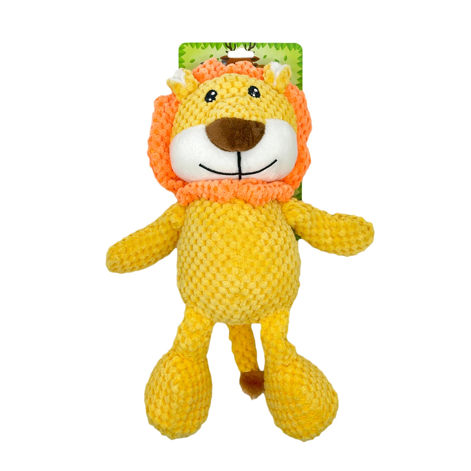 Plush lion toy with a brown mane on a white background