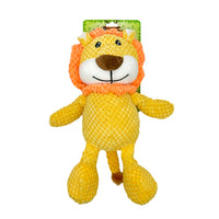 Plush lion toy with a brown mane on a white background