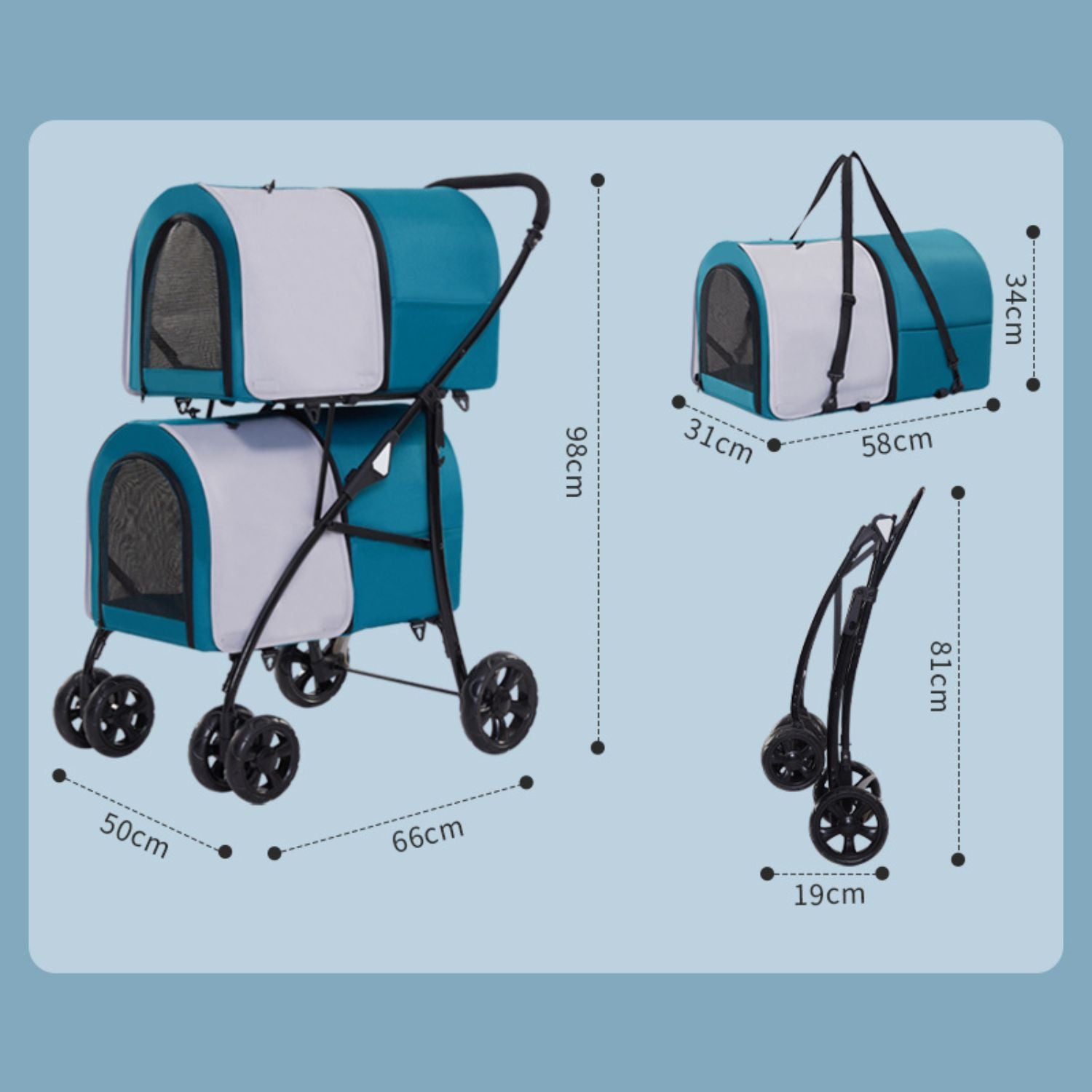 Hapair Luxury Oxford DB Carriers Pet Stroller