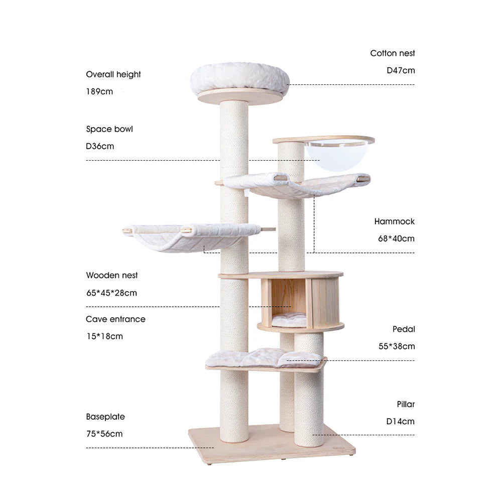 HoneyPotCat Classic Solid Wood Cat Tree Tower With Capsule