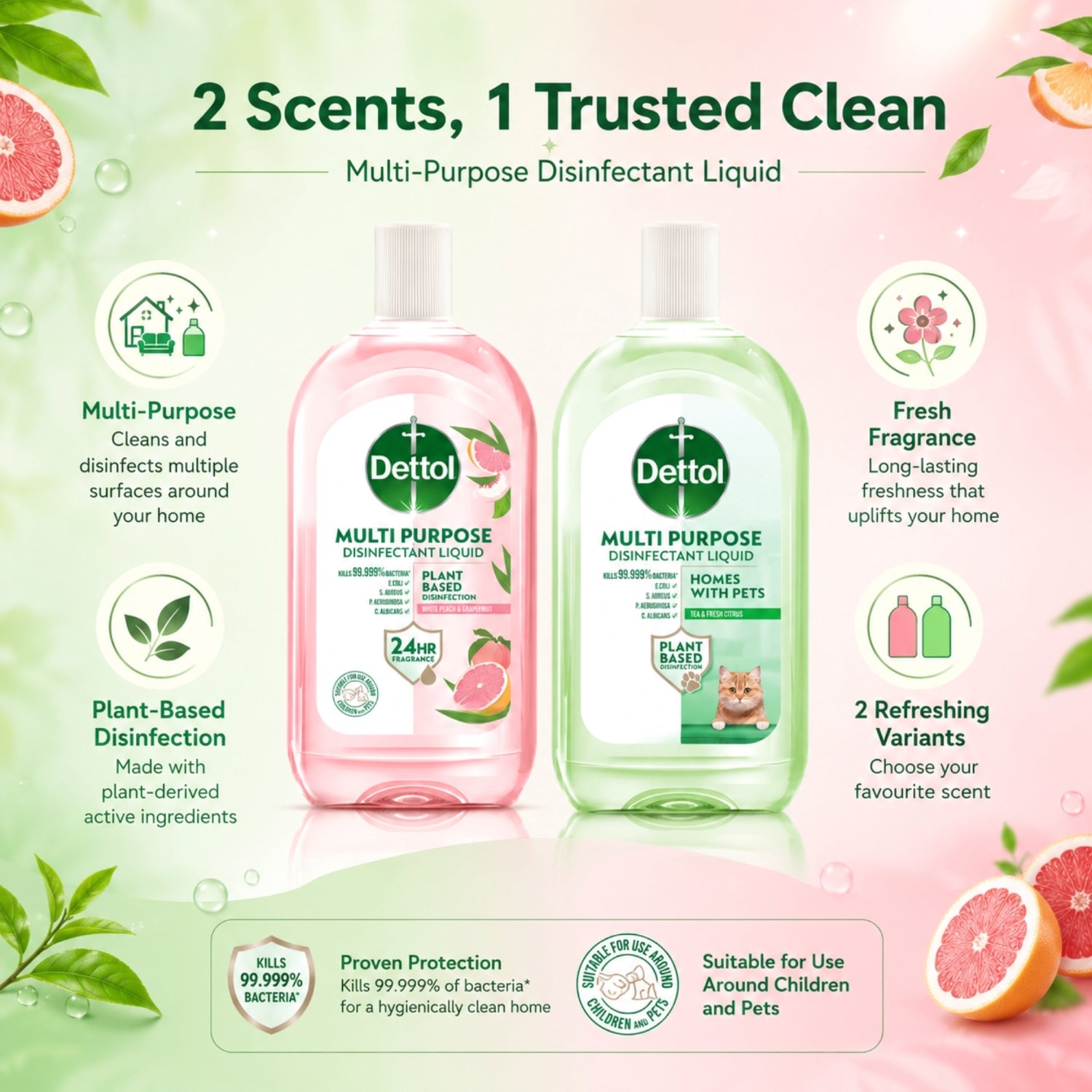 Dettol Multi Purpose Disinfectant Liquid Peach & Grapefruit