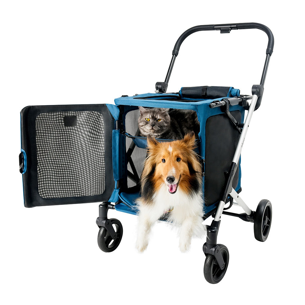Ibiyaya BigBuddy Stroller & Crate Combo 2-in-1 Collapsible Pet Wagon-Kennel Blue