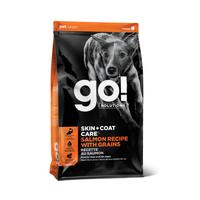 GO! Solutions Skin + Coat Care Salmon Recipe with Grains, a premium dog food crafted with nutrient-rich salmon and wholesome grains to support healthy skin and a shiny coat