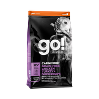 GO! Solutions Carnivore Grain-Free Chicken, Turkey + Duck Recipe, crafted with premium animal proteins and nutrient-rich ingredients to support strong muscles and overall health for dogs