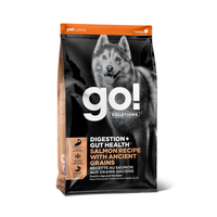 GO! Solutions Digestion + Gut Health Salmon Recipe with Ancient Grains, formulated with premium salmon, ancient grains, and natural fibers to support healthy digestion and overall gut health for dogs