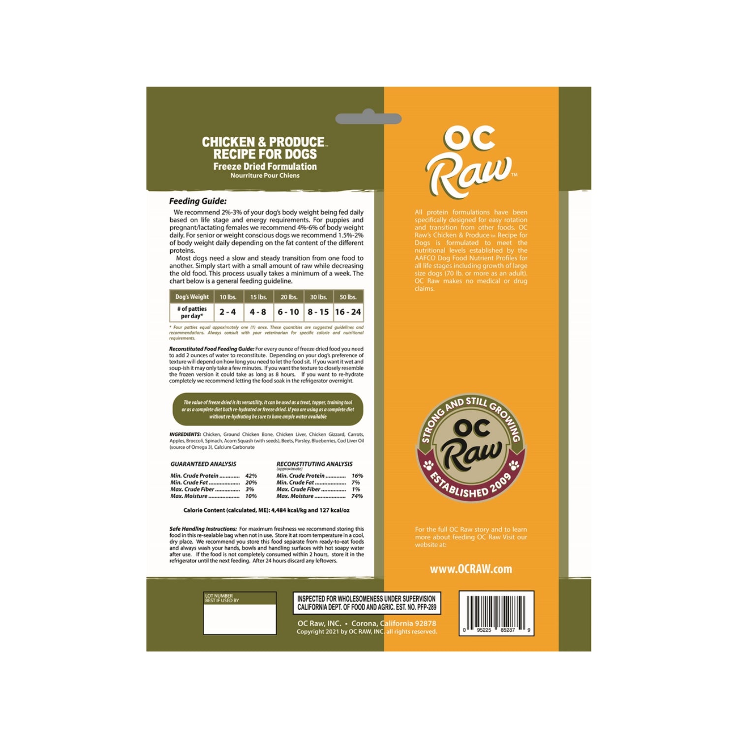 OC Raw Chicken & Produce Sliders Freeze-Dried Raw Dog Food