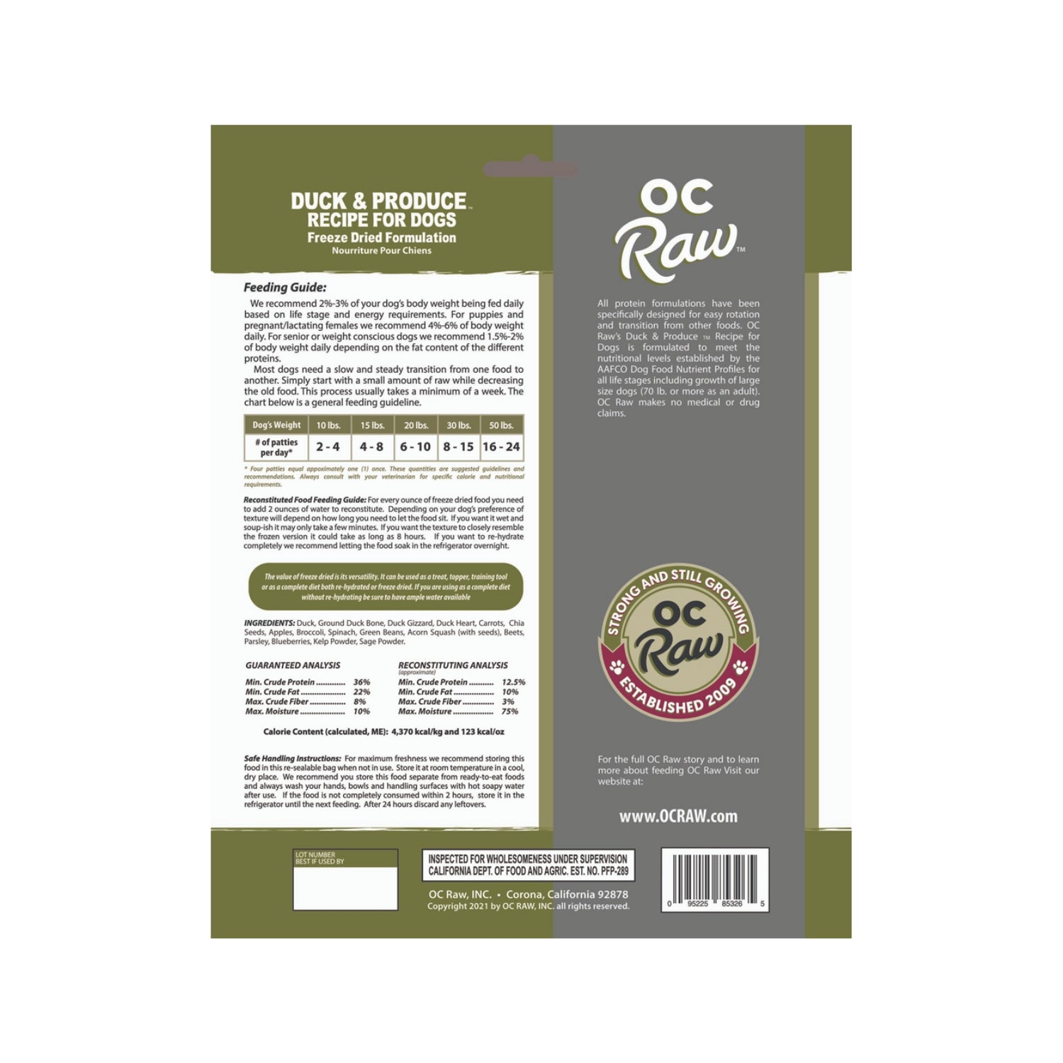 OC Raw Duck & Produce Sliders Freeze-Dried Raw Dog Food