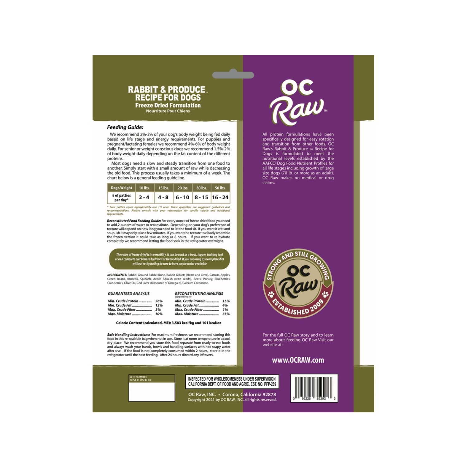 OC Raw Rabbit & Produce Sliders Freeze-Dried Raw Dog Food