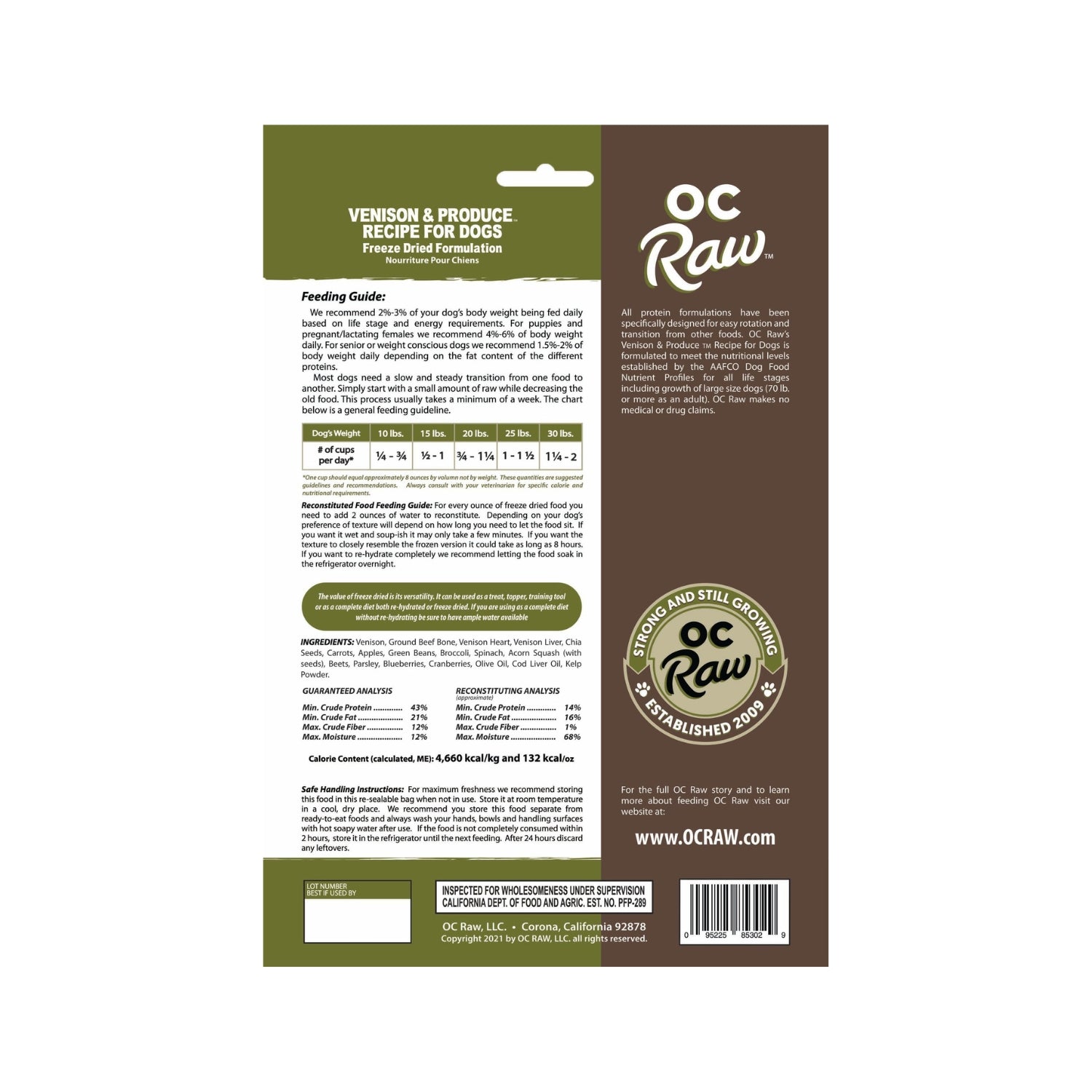 OC Raw Venison & Produce Sliders Freeze-Dried Raw Dog Food