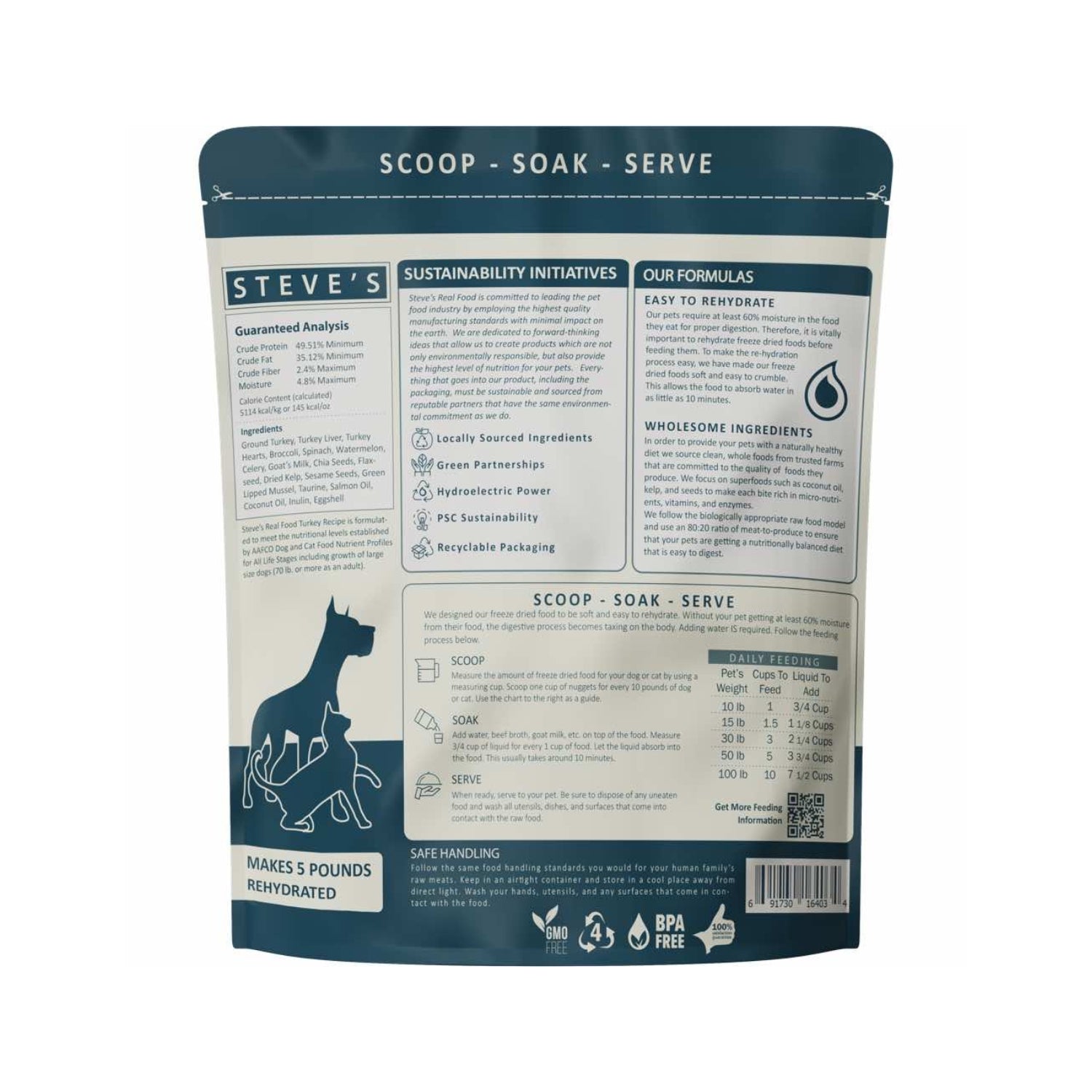 Steve's Real Food Turkey Freeze-Dried Raw Food For Cats & Dogs