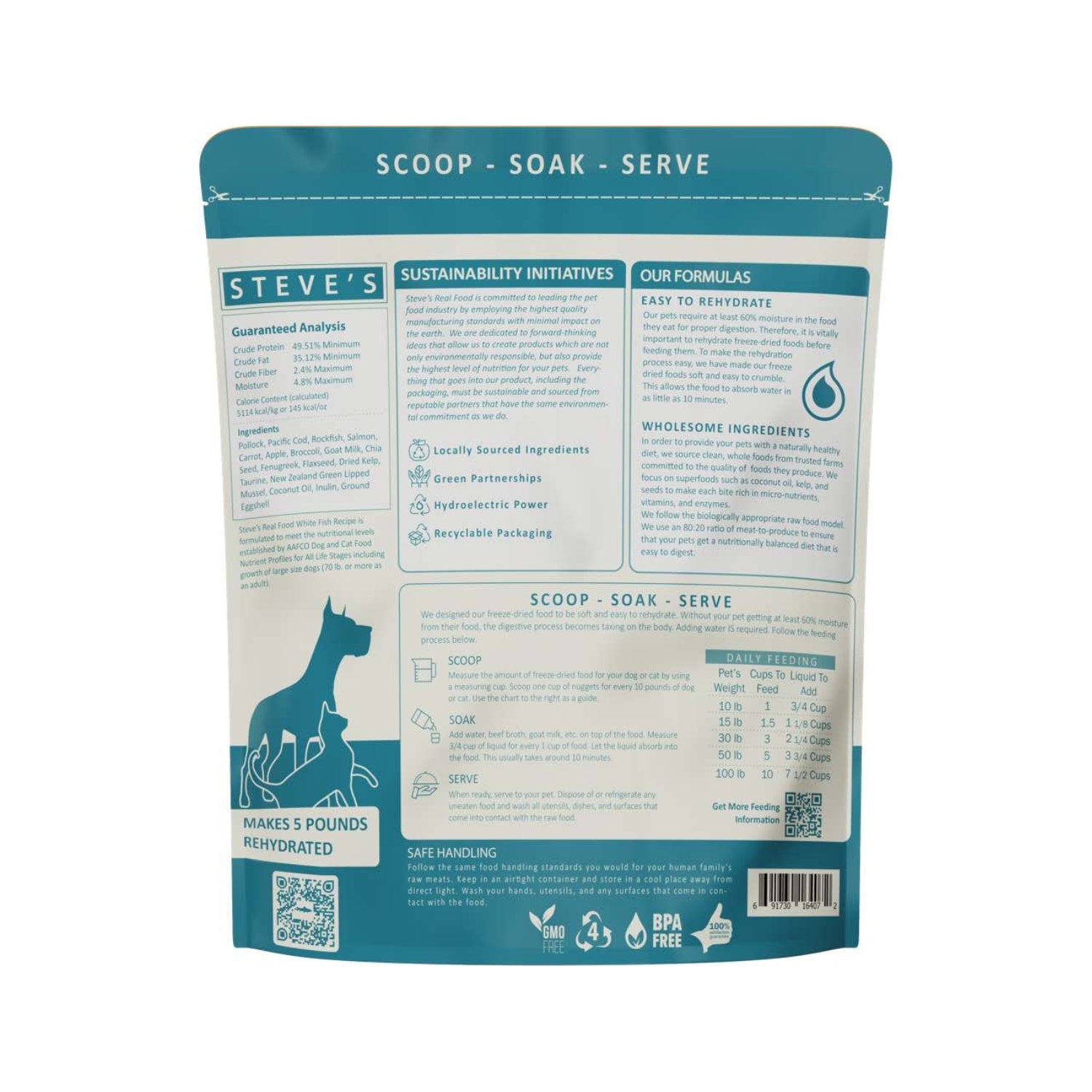 Steve's Real Food White Fish Freeze-Dried Raw Food For Cats & Dogs