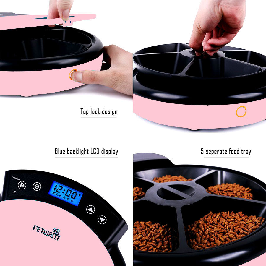 Petwant 5 Meals Auto Pet Feeder (Pink)
