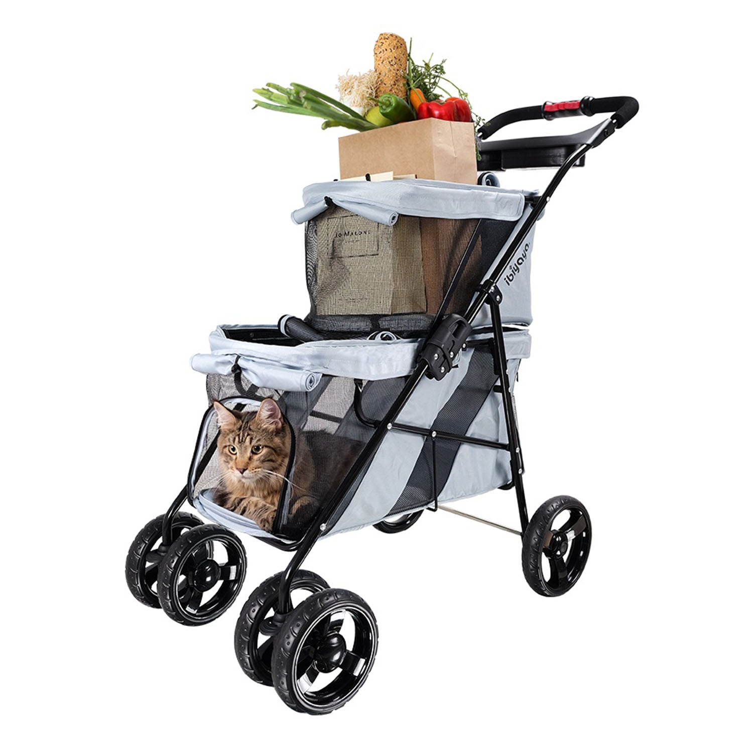 ibiyaya double decker pet stroller Ibiyaya Double Decker Pet Bus Stroller (Silver Grey) – Pets' Station