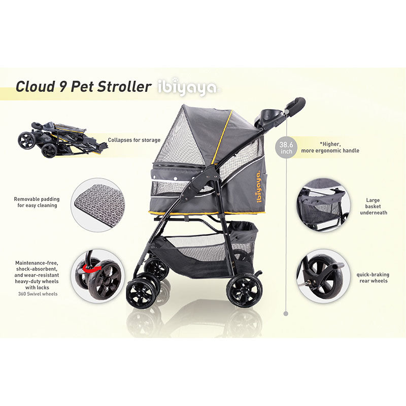 Ibiyaya Cloud 9 Pet Stroller (Mustard Yellow)
