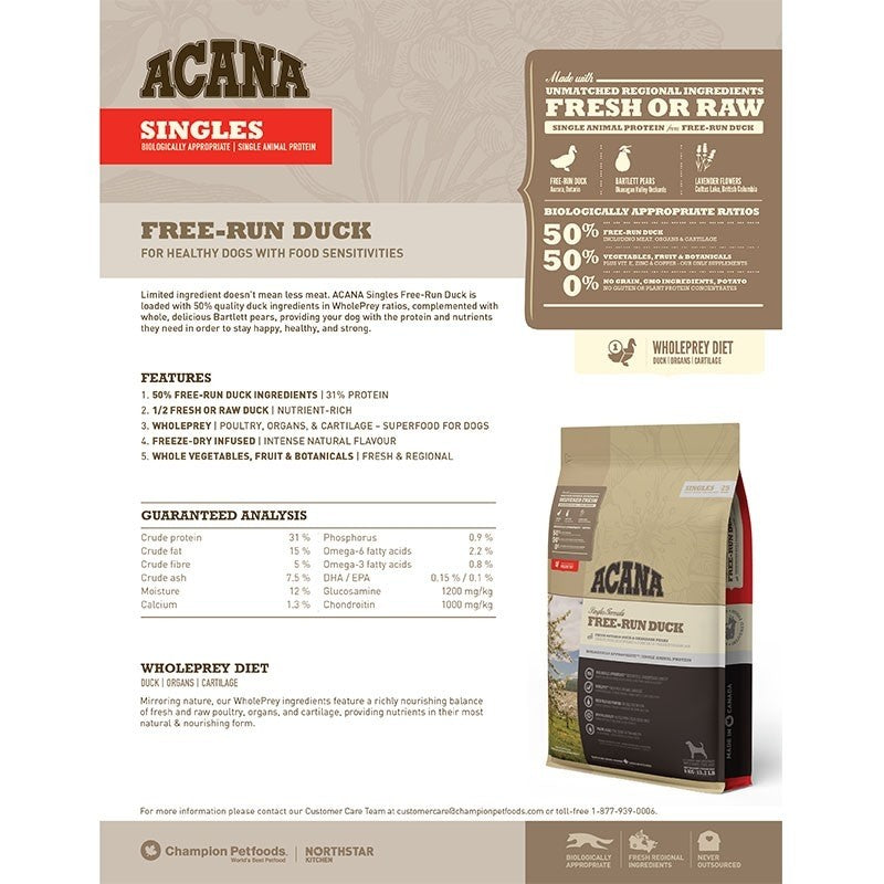 Acana Singles Free run Duck Dry Dog Food