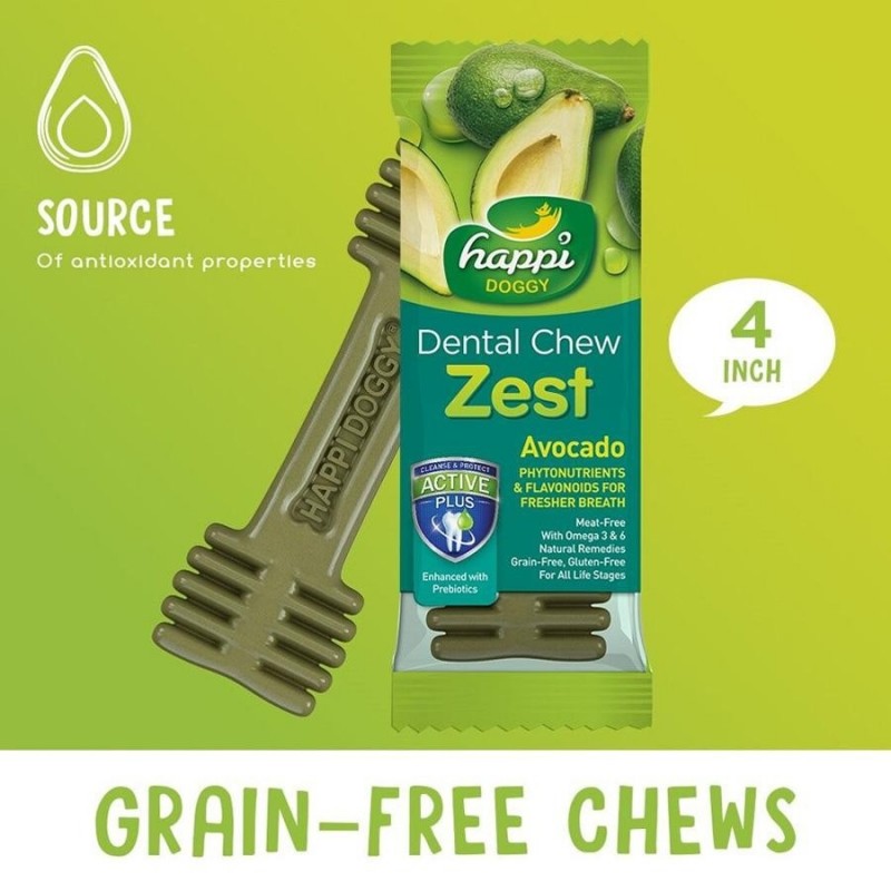 Happi Skippi Dental Chew Zest Avocado Dog Treat (4 inch)