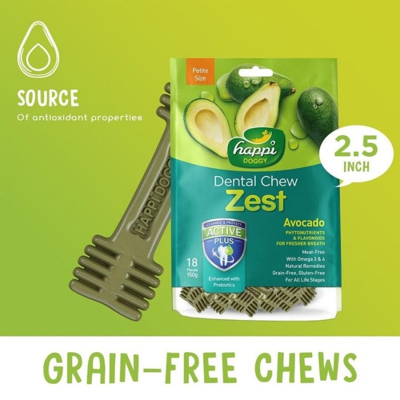 Happi Skippi Dental Chew Zest Petite Avocado Dog Treats (2.5 inch)