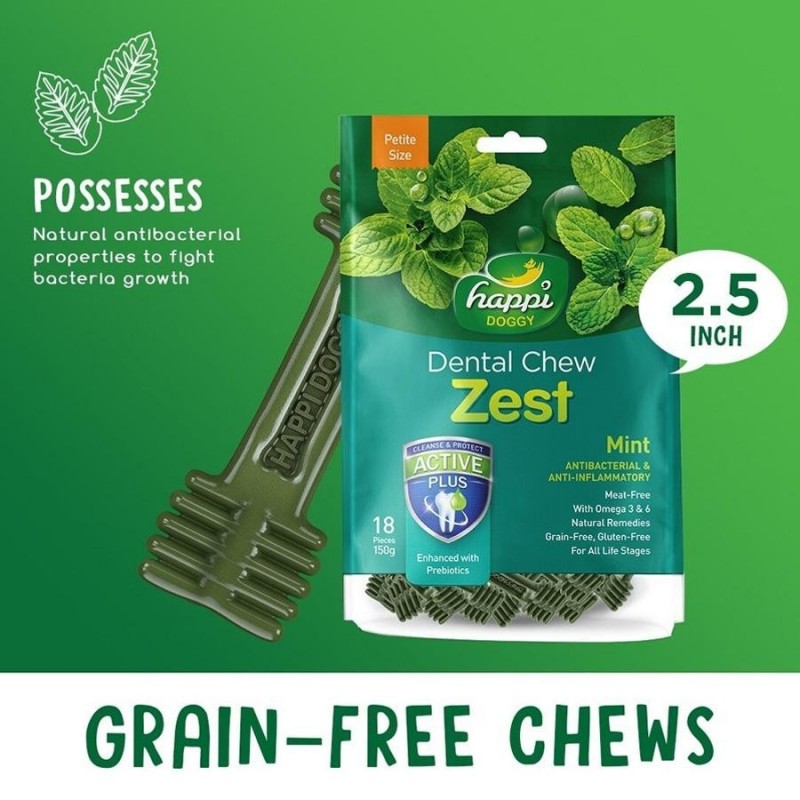 Happi Skippi Dental Chew Zest Petite Mint Dog Treat (2.5 inch)