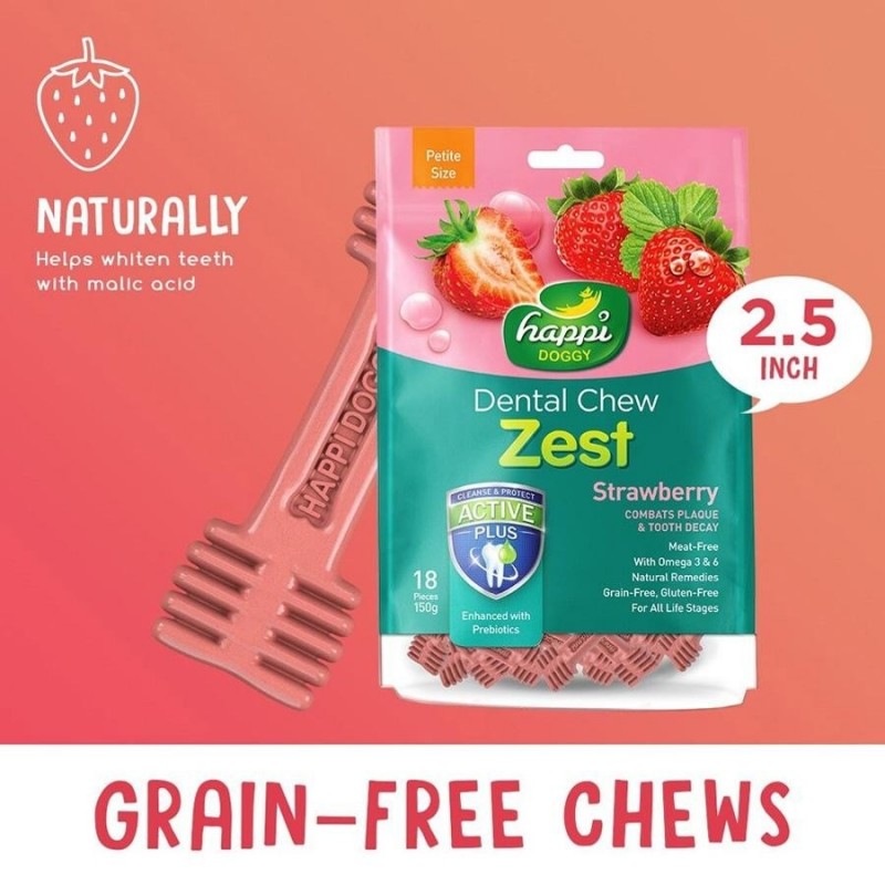 Happi Skippi Dental Chew Zest Petite Strawberry Dog Treat (2.5 inch)