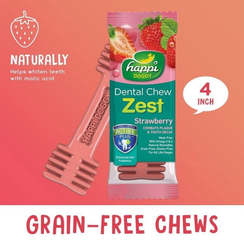 Happi Doggy Dental Chew Zest Strawberry Dog Treat (4 inch)
