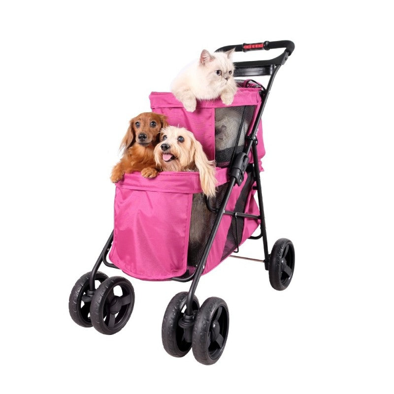 double decker stroller Ibiyaya Double Decker Pet Bus Stroller (Red Violet) – Pets' Station