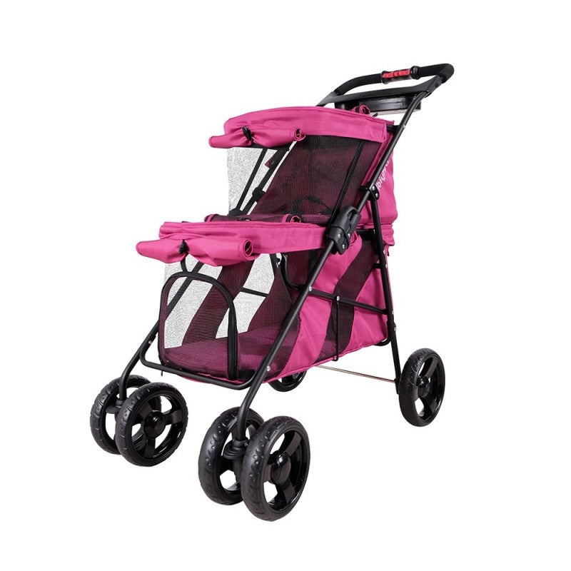 ibiyaya double dog stroller Ibiyaya Double Decker Pet Bus Stroller (Red Violet) – Pets' Station