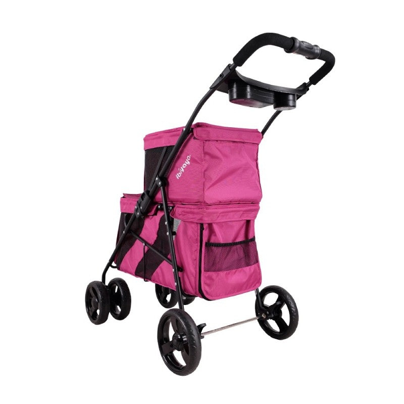 Ibiyaya Double Decker Pet Bus Stroller (Red Violet)