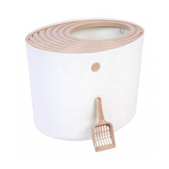 Iris Top Entry Cat Litter Box With Scoop (White)