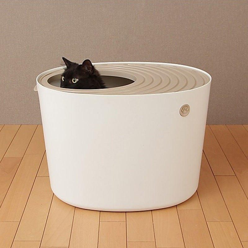 Iris Top Entry Cat Litter Box With Scoop (White) – Pets' Station