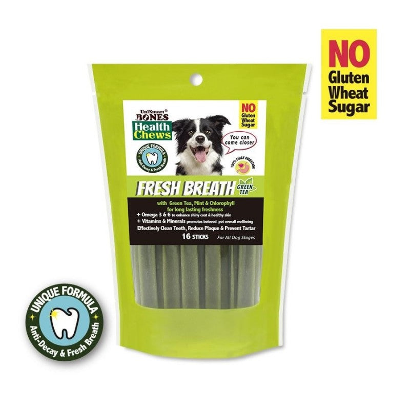 Unismart Bones Health Chews Fresh Breath Green Tea Dog Dental Chew