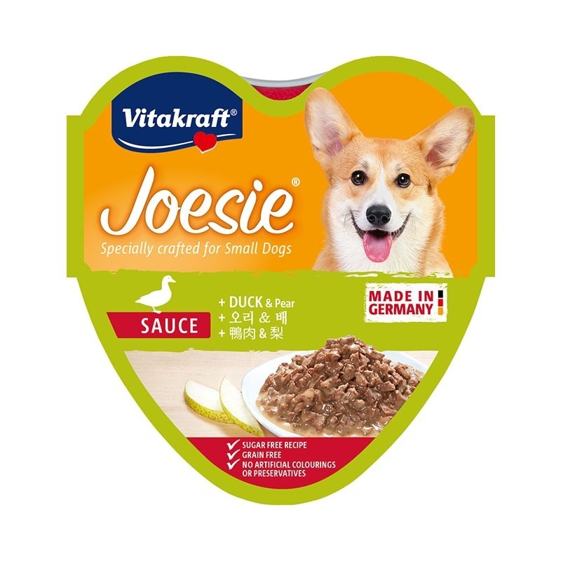 Vitakraft Joesie Hearts Duck & Pear In Sauce Tray Wet Dog Food 85g