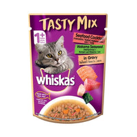 Whiskas Tasty Mix Seafood Cocktail With Wakame Seaweed In Gravy Pouch Wet Cat Food 70g