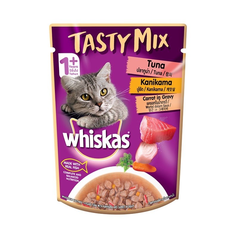 Whiskas Tasty Mix Tuna And Kanikama With Carrot In Gravy Pouch Wet Cat Food 70g